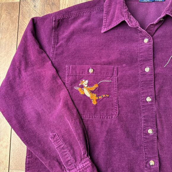 Vintage 90s Y2K Disney Corduroy Shirt Women's Large Purple Winnie The Pooh 4737 - Picture 5 of 12